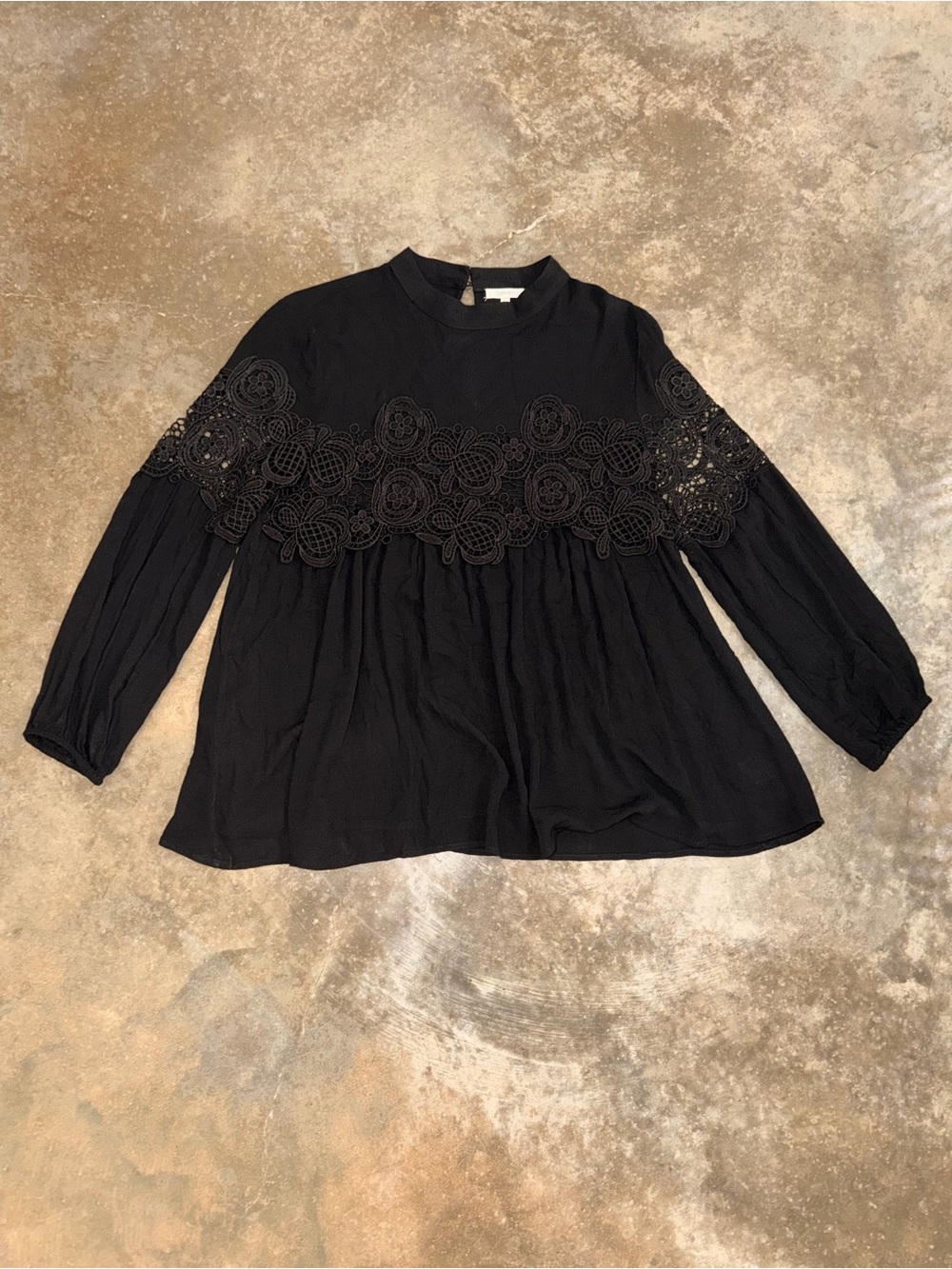 Jodifl Black Crochet Lace Balloon Sleeve Babydoll Blouse Size L